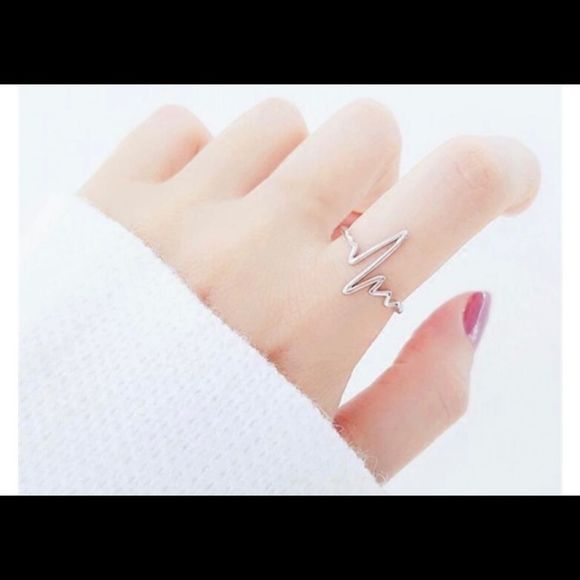 ECG wave heartbeat adjustable sliver ring - Picture 1 of 4